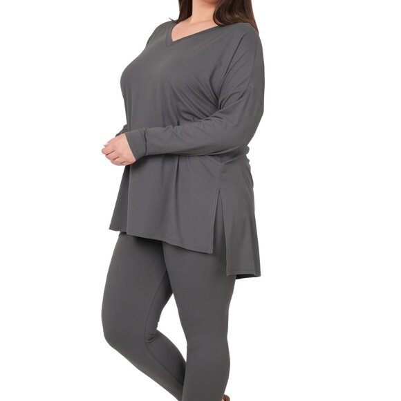 V-Neck Long-Sleeve Loungewear Leggings Set SM-3X - Picture 4 of 7